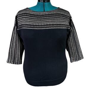 Chaps Classics Boat Neck Knit Sweater 3/4 Sleeve Petite Large Black Metallic Gol